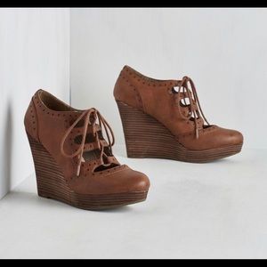 Restricted Leather, Lace-up Wedge Booties - size 7